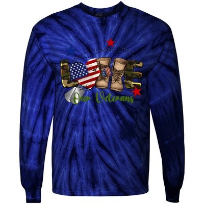 Love Our Veterans Day Proud Military American Flag Tie-Dye Long Sleeve Shirt