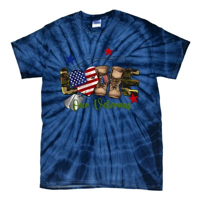 Love Our Veterans Day Proud Military American Flag Tie-Dye T-Shirt