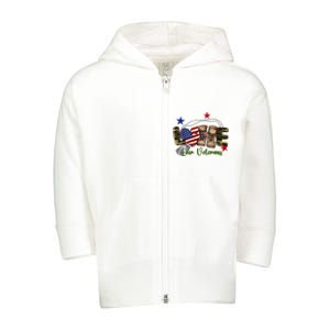 Love Our Veterans Day Proud Military American Flag Toddler Zip Fleece Hoodie