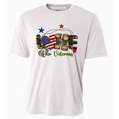 Love Our Veterans Day Proud Military American Flag Cooling Performance Crew T-Shirt