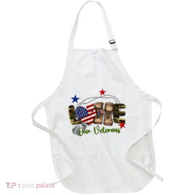 Love Our Veterans Day Proud Military American Flag Full-Length Apron With Pockets