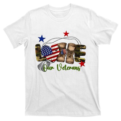 Love Our Veterans Day Proud Military American Flag T-Shirt