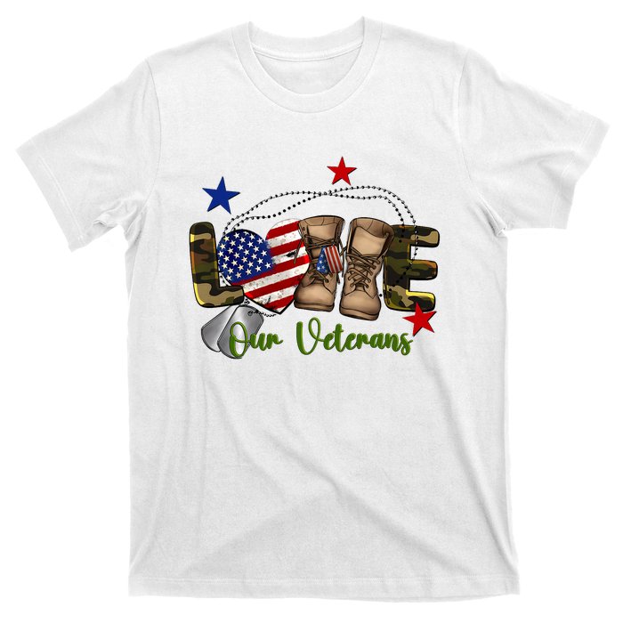 Love Our Veterans Day Proud Military American Flag T-Shirt