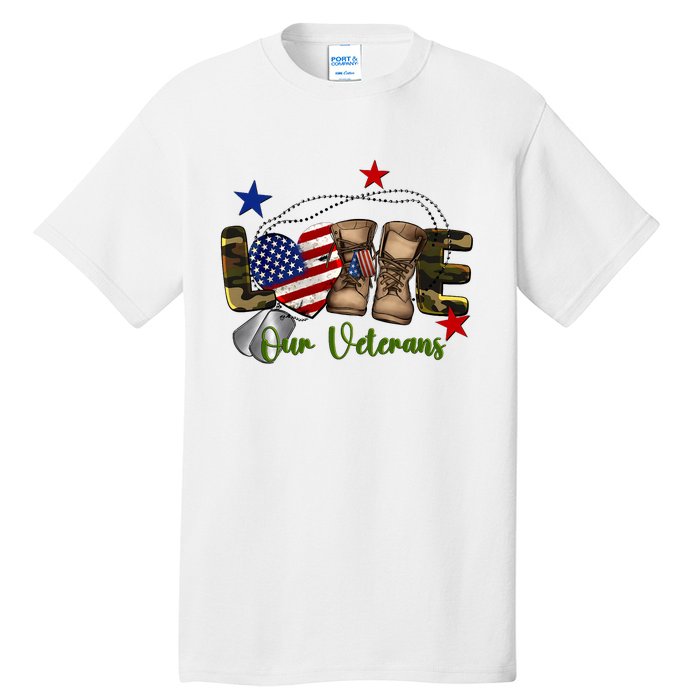 Love Our Veterans Day Proud Military American Flag Tall T-Shirt