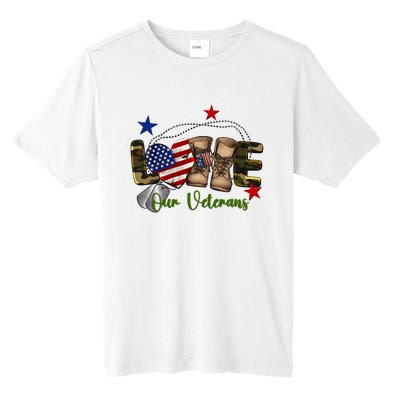 Love Our Veterans Day Proud Military American Flag Tall Fusion ChromaSoft Performance T-Shirt