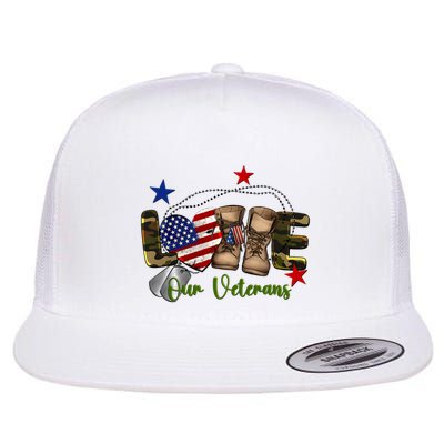 Love Our Veterans Day Proud Military American Flag Flatbill Hat