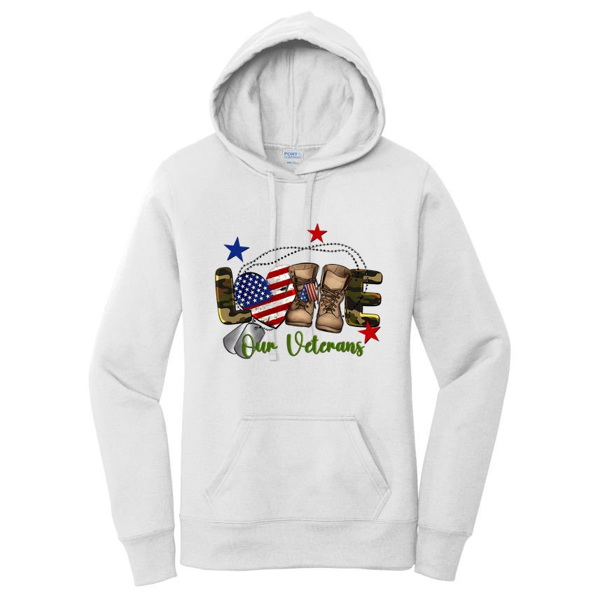 Love Our Veterans Day Proud Military American Flag Women's Pullover Hoodie