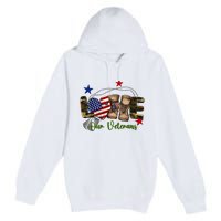 Love Our Veterans Day Proud Military American Flag Premium Pullover Hoodie