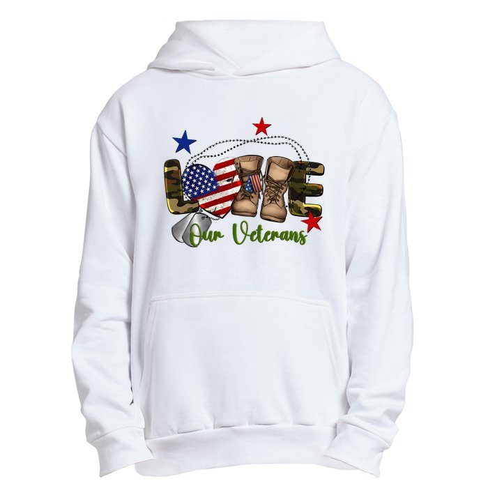 Love Our Veterans Day Proud Military American Flag Urban Pullover Hoodie