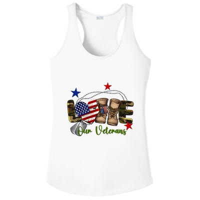 Love Our Veterans Day Proud Military American Flag Ladies PosiCharge Competitor Racerback Tank