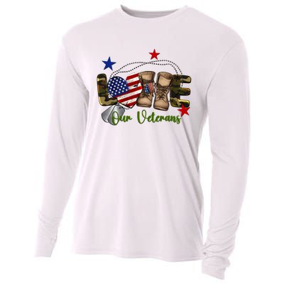 Love Our Veterans Day Proud Military American Flag Cooling Performance Long Sleeve Crew