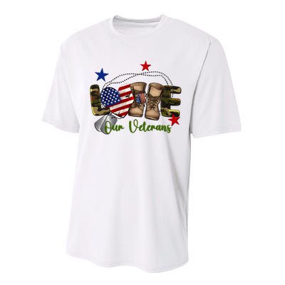 Love Our Veterans Day Proud Military American Flag Performance Sprint T-Shirt