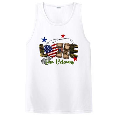 Love Our Veterans Day Proud Military American Flag PosiCharge Competitor Tank