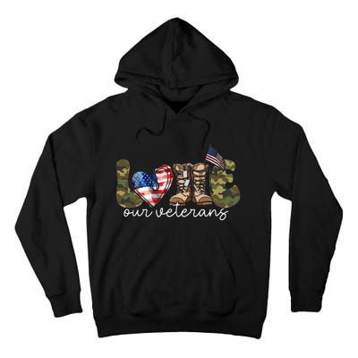 Love Our Veterans Heart USA Flag Camouflage Army Boots Proud  Tall Hoodie