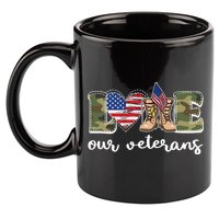 Love Our Veterans Support Our Veterans 11oz C Handle Ceramic Mug
