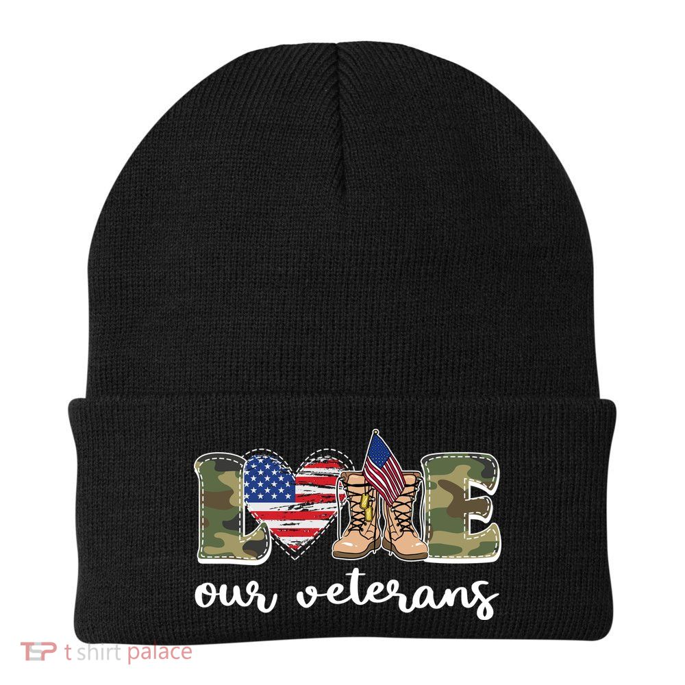 Love Our Veterans Support Our Veterans Knit Cap Winter Beanie