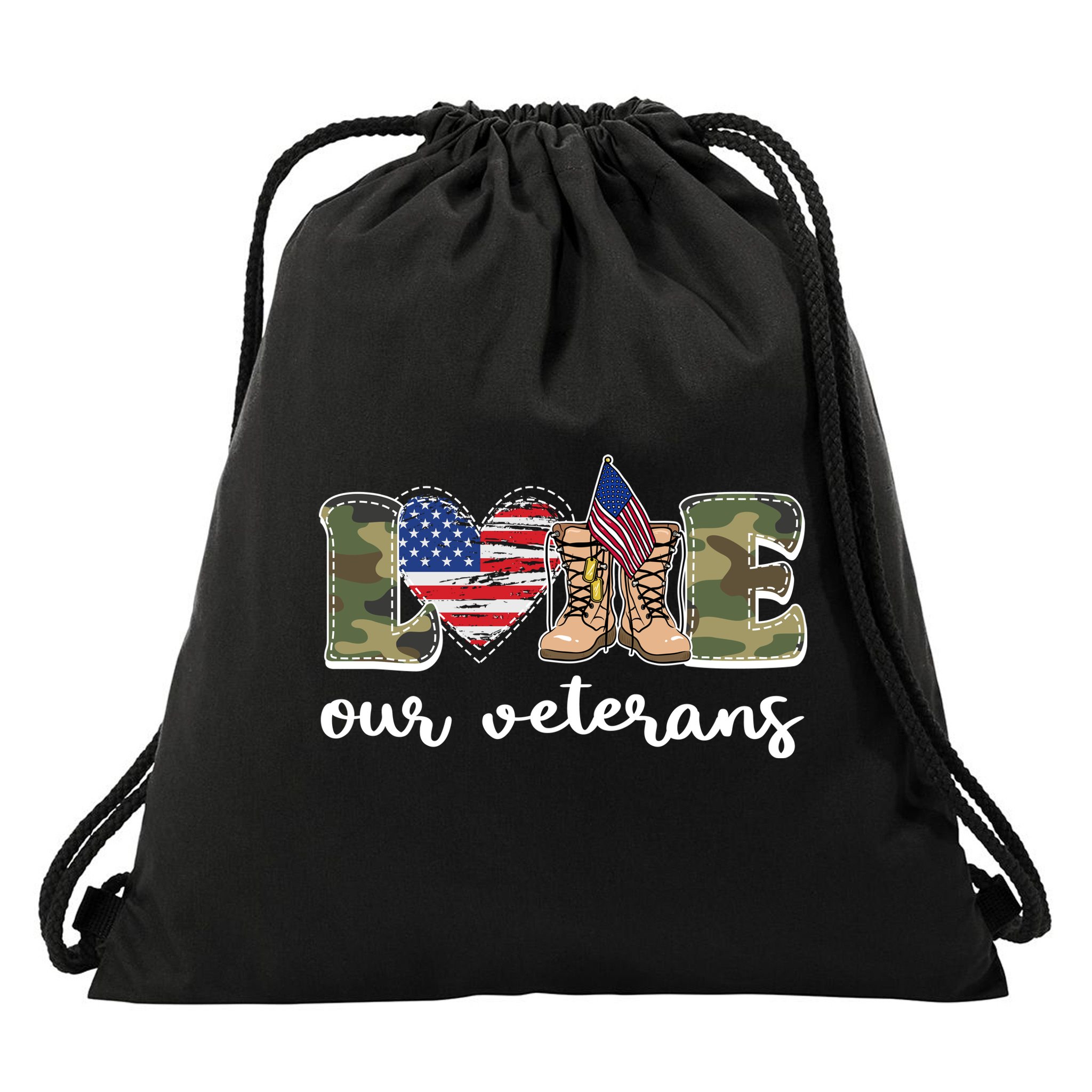 Love Our Veterans Support Our Veterans Drawstring Bag