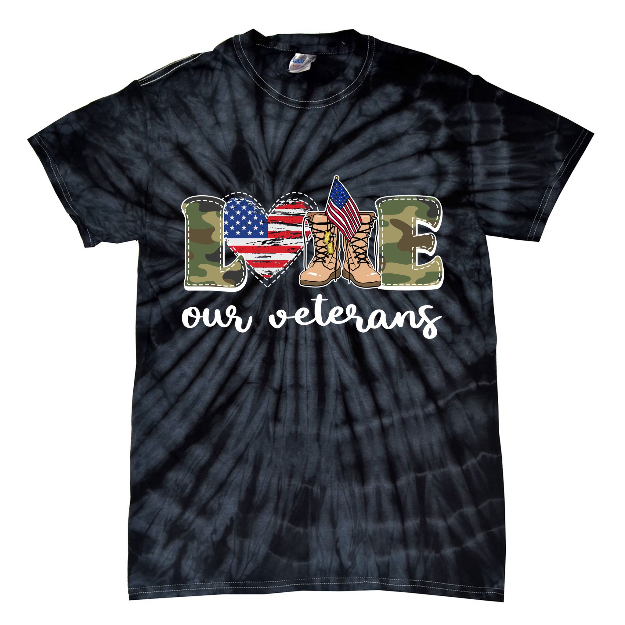 Love Our Veterans Support Our Veterans Tie-Dye T-Shirt