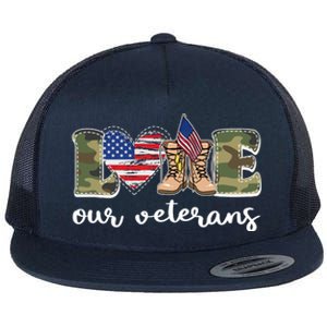 Love Our Veterans Support Our Veterans Flat Bill Trucker Hat