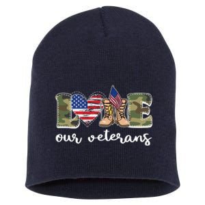 Love Our Veterans Support Our Veterans Short Acrylic Beanie