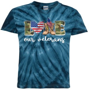 Love Our Veterans Support Our Veterans Kids Tie-Dye T-Shirt