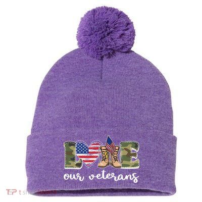 Love Our Veterans Support Our Veterans Pom Pom 12in Knit Beanie