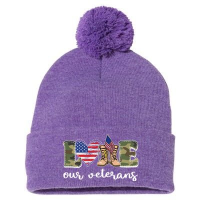 Love Our Veterans Support Our Veterans Pom Pom 12in Knit Beanie