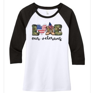 Love Our Veterans Support Our Veterans Women's Tri-Blend 3/4-Sleeve Raglan Shirt