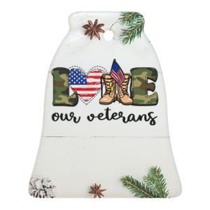 Love Our Veterans Support Our Veterans Ceramic Bell Ornament