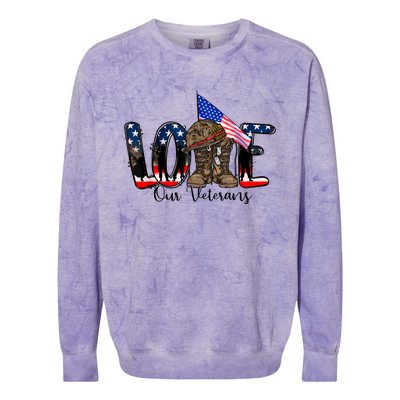 Love Our Veterans Day Proud Military American Flag Colorblast Crewneck Sweatshirt