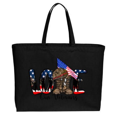 Love Our Veterans Day Proud Military American Flag Cotton Canvas Jumbo Tote