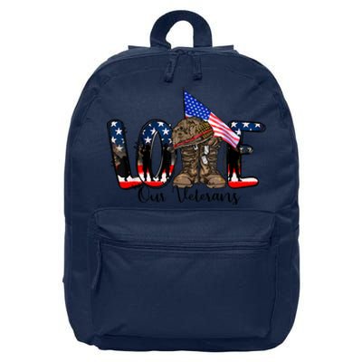 Love Our Veterans Day Proud Military American Flag 16 in Basic Backpack