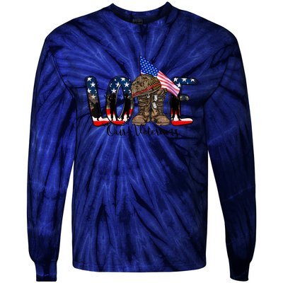 Love Our Veterans Day Proud Military American Flag Tie-Dye Long Sleeve Shirt