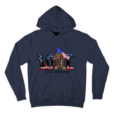 Love Our Veterans Day Proud Military American Flag Tall Hoodie