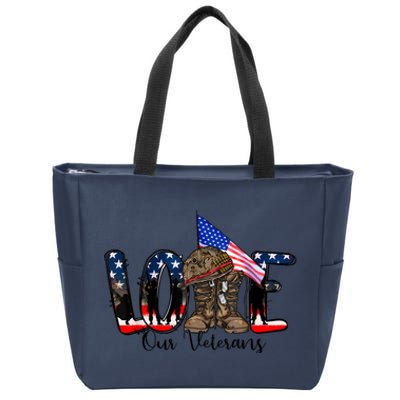 Love Our Veterans Day Proud Military American Flag Zip Tote Bag