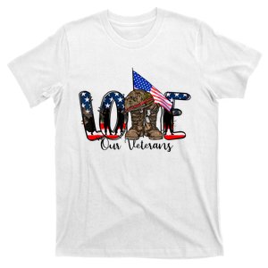 Love Our Veterans Day Proud Military American Flag T-Shirt