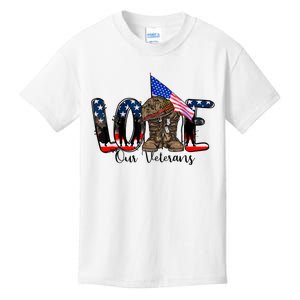 Love Our Veterans Day Proud Military American Flag Kids T-Shirt