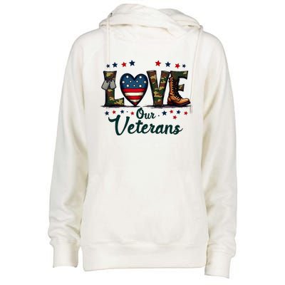 Love Our Veterans Day Proud Military Womens Funnel Neck Pullover Hood