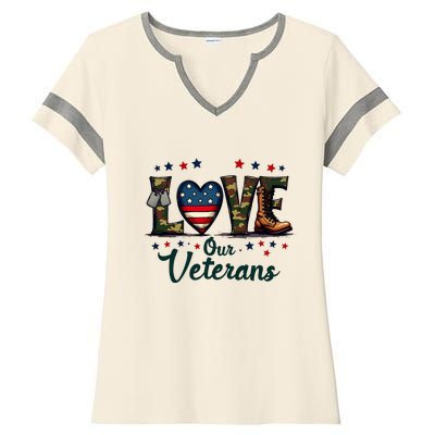 Love Our Veterans Day Proud Military Ladies Halftime Notch Neck Tee