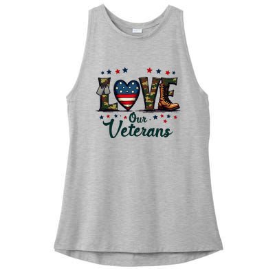 Love Our Veterans Day Proud Military Ladies PosiCharge Tri-Blend Wicking Tank