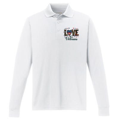 Love Our Veterans Day Proud Military Performance Long Sleeve Polo