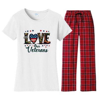 Love Our Veterans Day Proud Military Women's Flannel Pajama Set