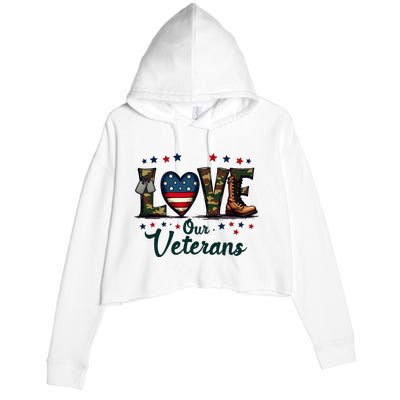 Love Our Veterans Day Proud Military Crop Fleece Hoodie