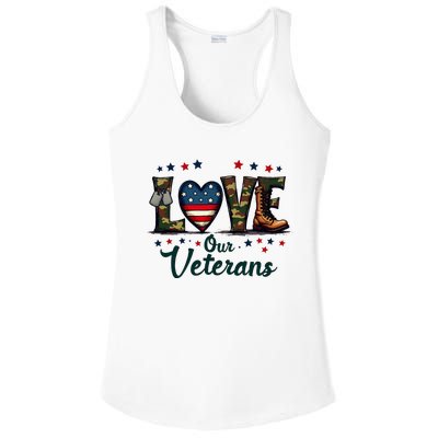 Love Our Veterans Day Proud Military Ladies PosiCharge Competitor Racerback Tank