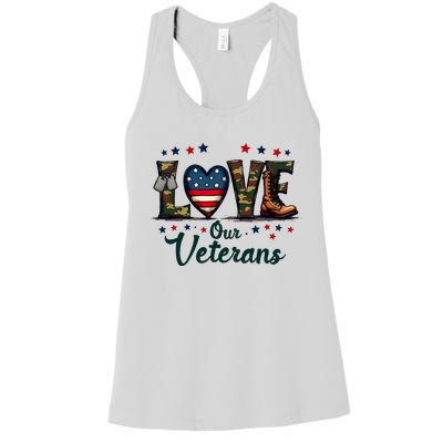 Love Our Veterans Day Proud Military Women's Racerback Tank