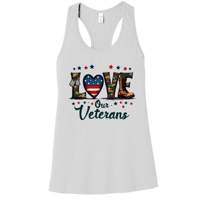 Love Our Veterans Day Proud Military Women's Racerback Tank