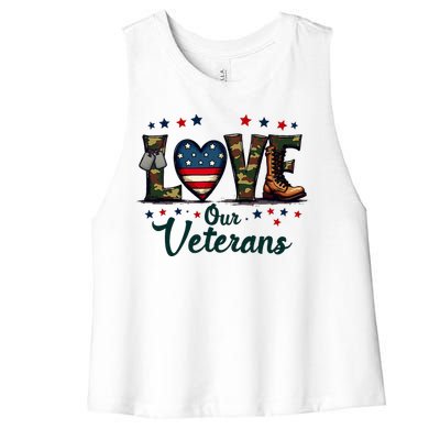 Love Our Veterans Day Proud Military Women's Racerback Cropped Tank