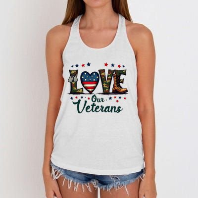 Love Our Veterans Day Proud Military Women's Knotted Racerback Tank