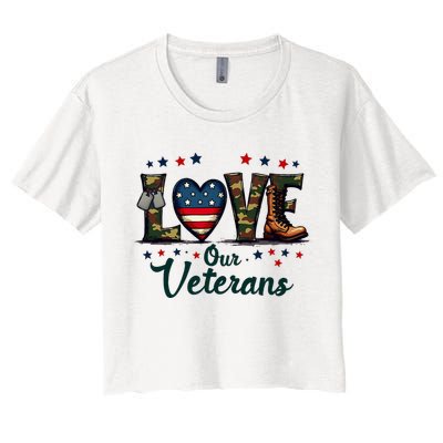 Love Our Veterans Day Proud Military Women's Crop Top Tee