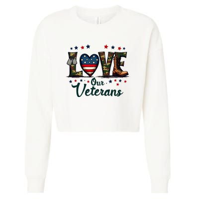 Love Our Veterans Day Proud Military Cropped Pullover Crew